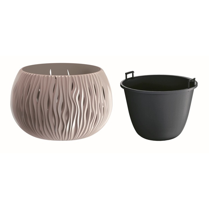 Ghiveci cu insertie, Prosperplast, Plastic, 47.8 cm, Maro