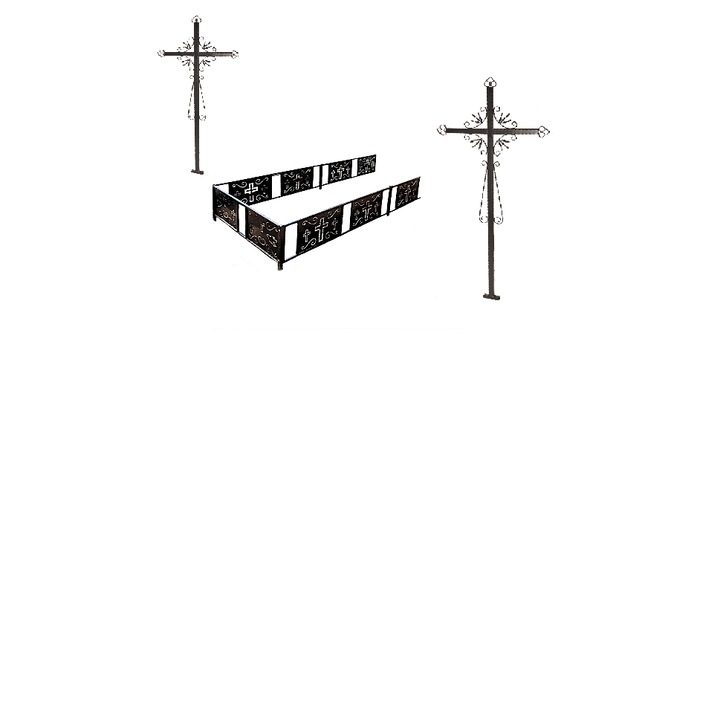 Pachet funerar cimitir negru, modular, 230 x 230, doua locuri, gardut dublu plus doua cruci, tabla decupata