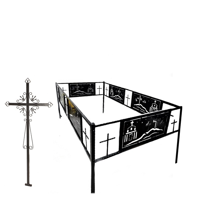 Pachet funerar, cruce funerara plus grilaj funerar 230cm x 125 cm tabla decupata