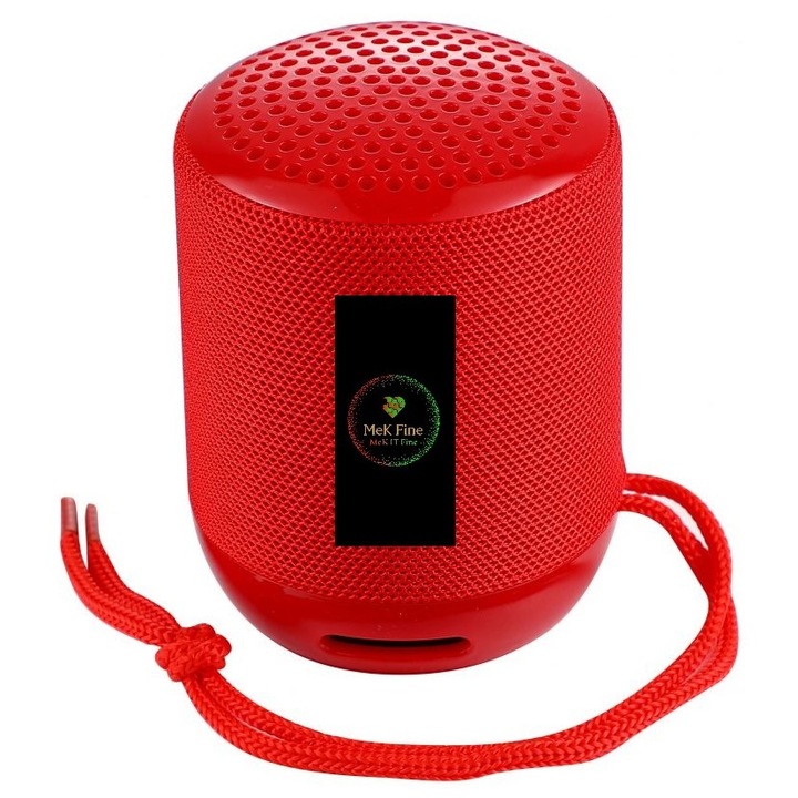 Hordozható vezeték nélküli hangszóró, TWS technológia, Bluetooth 5.0,360°-os térhangzás, IPX5 vízálló, TF és USB foglalat, Hi-Fi hangszóró, Rádió, MicroSD kártya, Kihangosító funkció, Mák Piros, MeK Fine