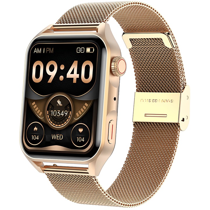 Oro® Collection IdealStore Smartwatch, 1,78 инчов сензорен екран, Bluetooth приемане на повиквания и съобщения, наблюдение на сърдечната честота и съня, мулти-спорт, вграден високоговорител и микрофон, IP67, аларма, Android-IOS, Gold Metal Edition