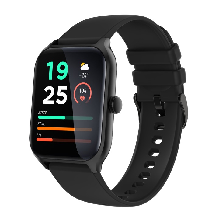 Prince® Collection IdealStore okosóra, 1,96 hüvelykes érintőképernyő, Bluetooth hívás- és üzenetfogadás, pulzus- és alvásfigyelés, multi-sport, beépített hangszóró és mikrofon, IP67, riasztó, Android-IOS, hosszú akkumulátor, fekete kiadás