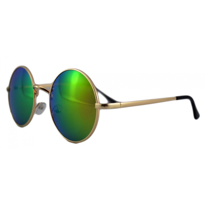 Retro kerek napszemüveg John Lennon zöld tükrös lencsékkel - Arany