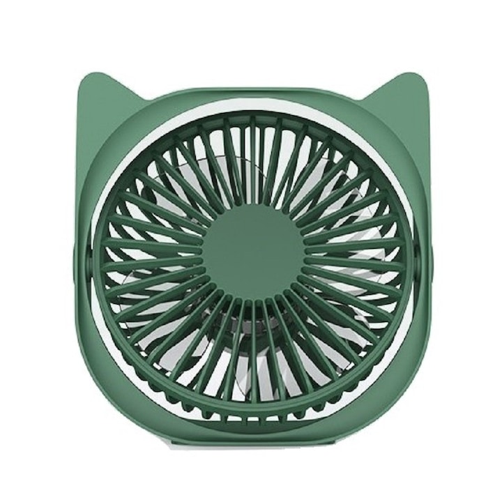 Mini ventilator pentru birou cu usb, Flippy, rotire 360 grade, 3 viteze, 13.5 x 12,8 cm, Verde