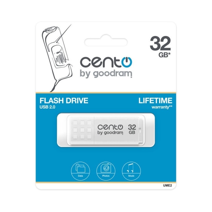 Stick Memorie USB CENTO 32GB, Compatibil cu porturile USB 2.0, Premium, Alb