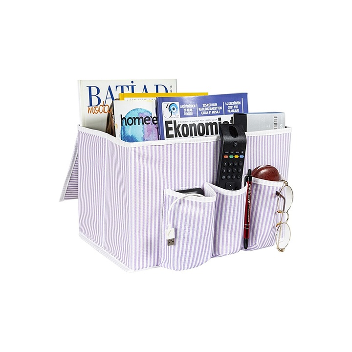 Cutie pentru depozitare/organizare, cu capac si spatii predefinite, Mov/Alb, Timburly, 23x 35x23 cm