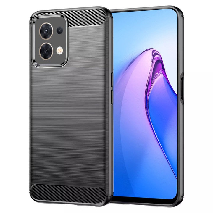 Кейс за Oppo Reno8, Techsuit Carbon Silicone, черен