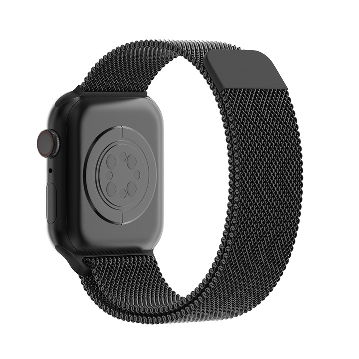 Curea Milanese MACHEASY™, Milanese Loop Compatibila cu Apple Watch Ultra/SE/2/3/4/5/6/7/8, Display 42/44/45/49 mm, Negru