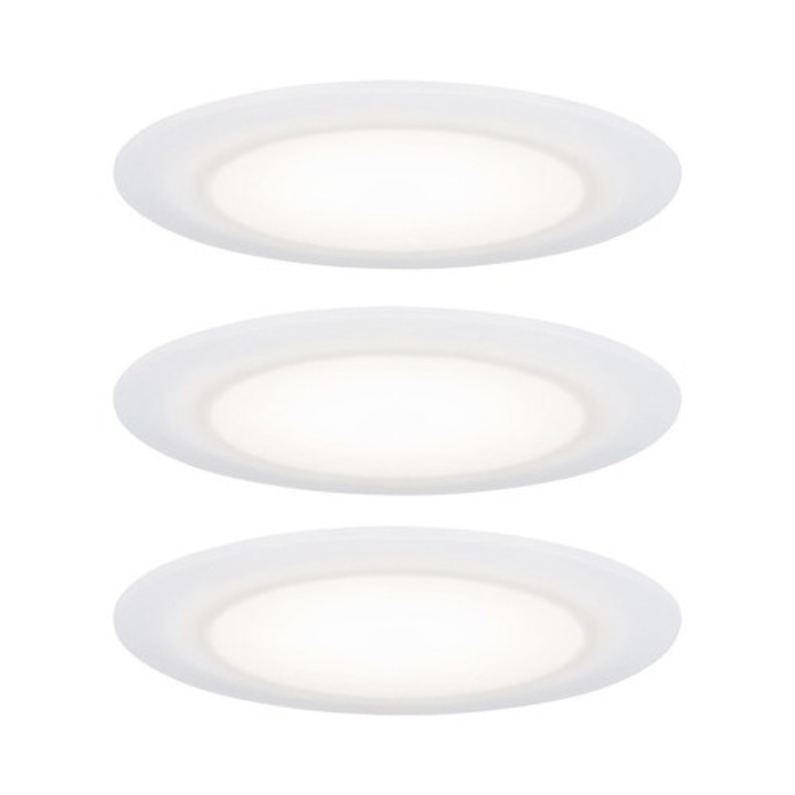 Spoturi incastrabile fixe cu LED integrat Suon 6,5W 480 lumeni IP44, 2700K variabile, Ø90 mm, alb satinat, pachet 3 bucati