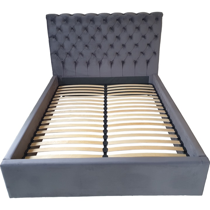 Pat tapitat, Model MEXIA CAPITONNE, Catifea GrI inchis Riviera 96, somiera fixa, 160x200 cm