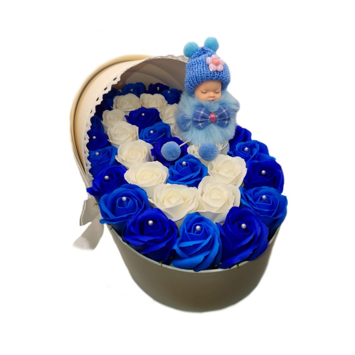 Landou cu trandafiri de sapun alb si albastru, 35 fire