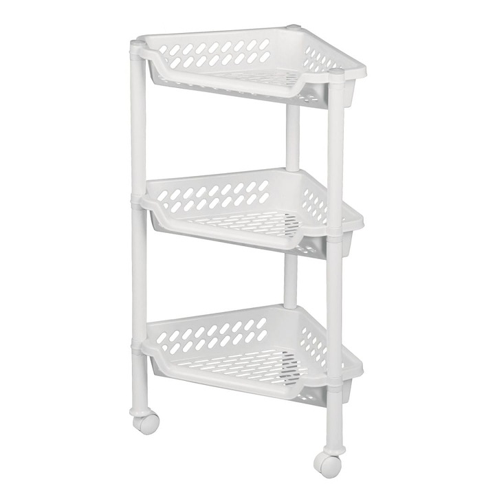 Ъгъл за баня, Plast Team, Пластмаса, 3 рафта, Бял