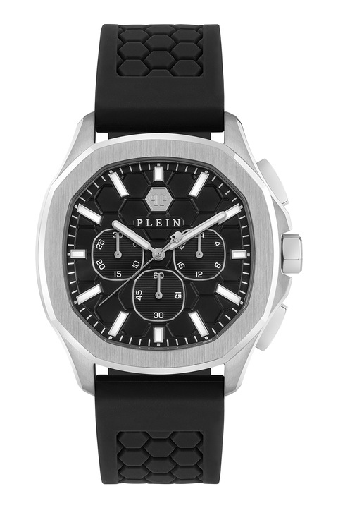 Philipp Plein, Ceas cronograf cu o curea de silicon, Argintiu, Negru