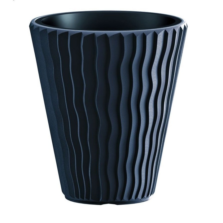 Ghiveci flori Prosperplast Sandy, design modern, elegant, din plastic rezistent, ideal pentru interior, exterior, terasa si balcon, culoare negru mat, diametru 43.6 cm – perfect pentru plante decorative