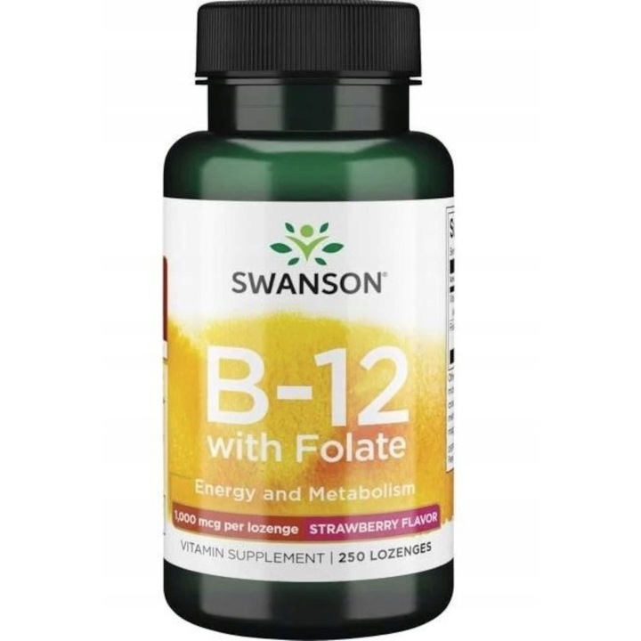 Supliment alimentar, Swanson Vitamina B12 1000mcg, capsuni, 250 tablete efervescente