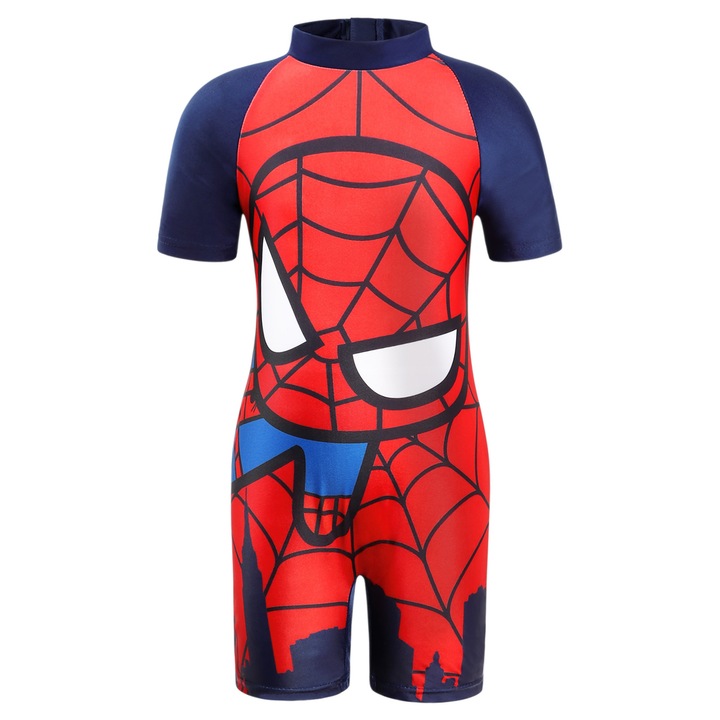 Costum de baie UV cu maneci scurte si fermoar Spider-Man, Party Chili®, Rosu, Baieti,