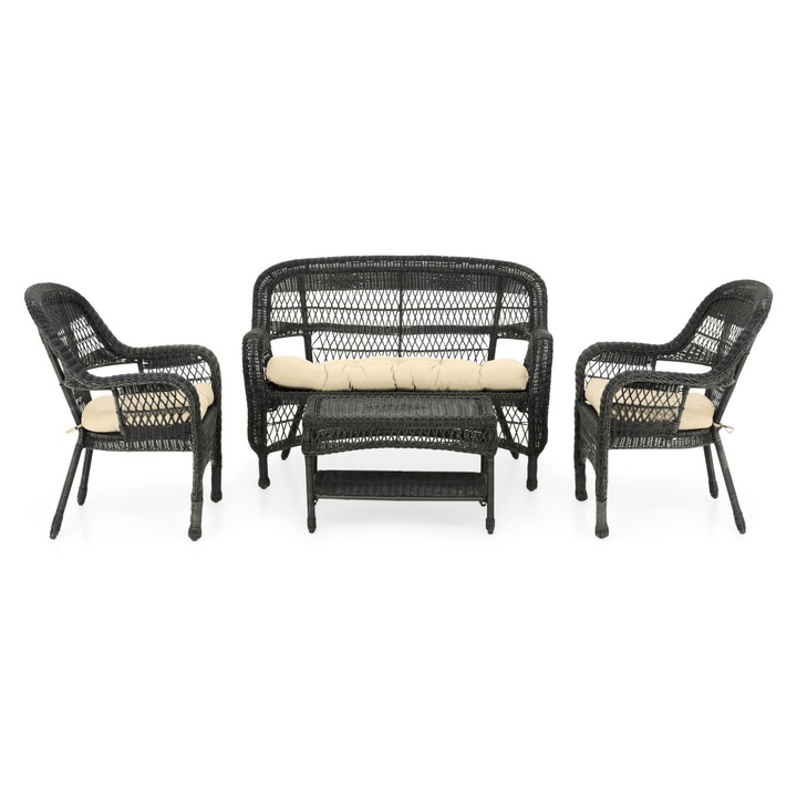 Set mobilier gradina/terasa 4 piese Maison Mex BARBARA, canapea L 129cm, maro/bej