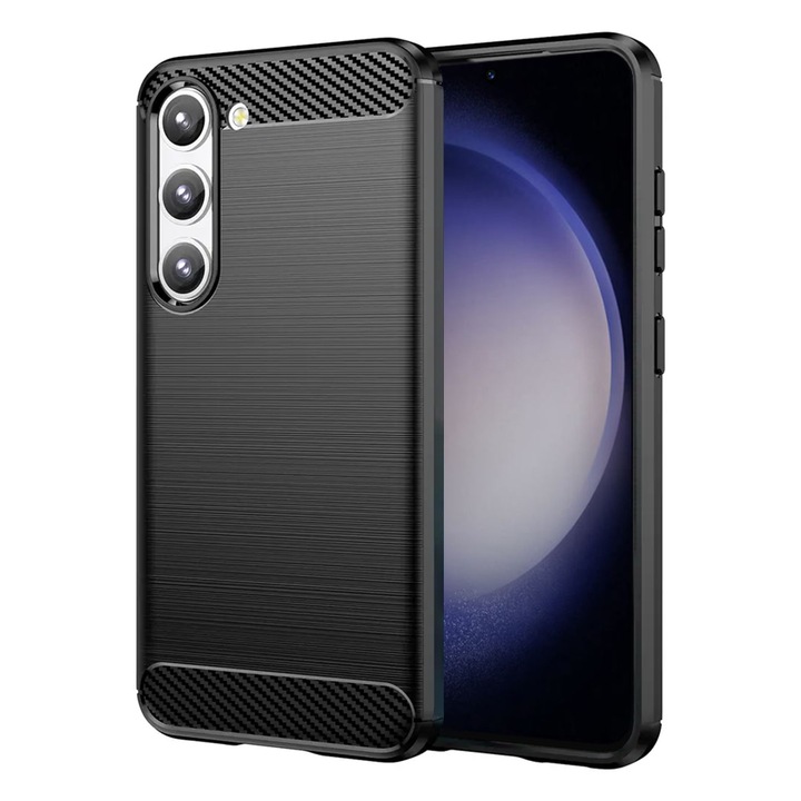 Кейс за Samsung Galaxy S23, карбон силикон, полиуретан, черен