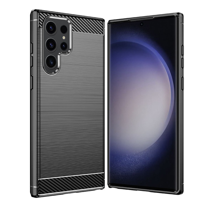 Защитен калъф Mat-Tech, съвместим с текстура Samsung Galaxy S24 Ultra Carbon, Матово покритие, Anti-Shock, Anti-Fingerprint, Удароустойчивост, Черен