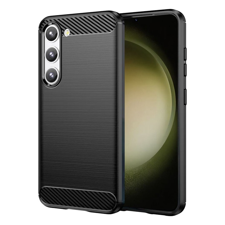 Кейс за Samsung Galaxy S23 Plus, карбон силикон, полиуретан, черен