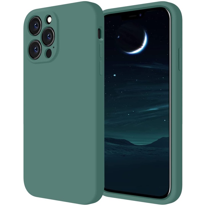 Daden® Soft Silicone tok kompatibilis iPhone 13 Pro Max készülékkel, Mikroszálas belső, Fokozott védelem, Kameravédelem, Zöld