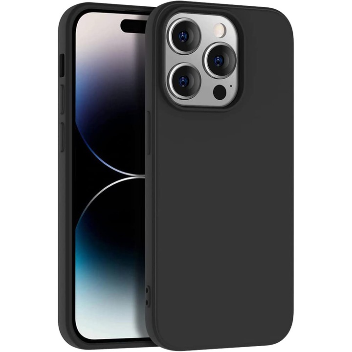 Калъф Premium Soft Silicone, съвместим с iPhone 15 Pro, вътрешност от микрофибър, защита на камерата, подобрена защита, черен