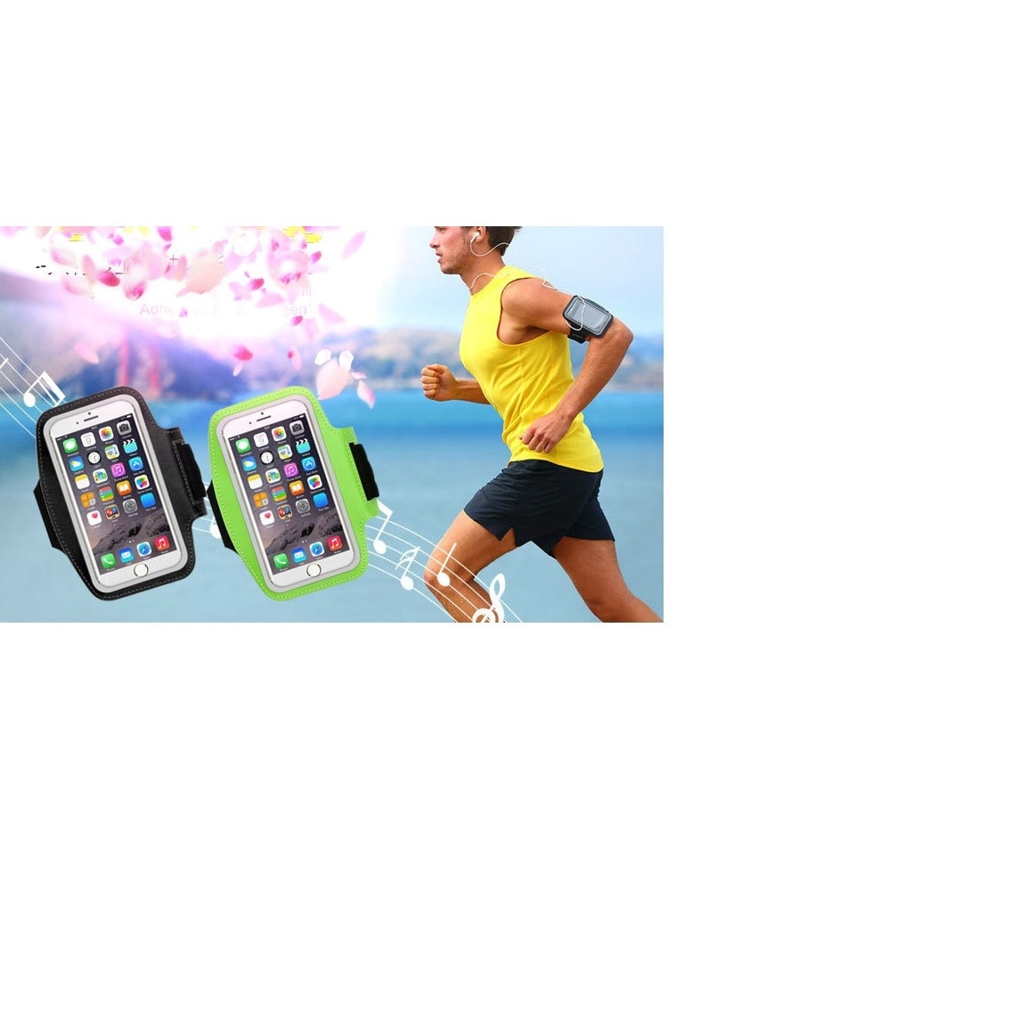 Husa telefon tip banderola, pentru alergat, Universala, compatibila Samsung, iPhone, Huawei, Xiaomi, Nokia, OPPO, cu display intre 6 inch si 7 inch, impermeabila, cu suport de chei si rama fluorescenta, Negru