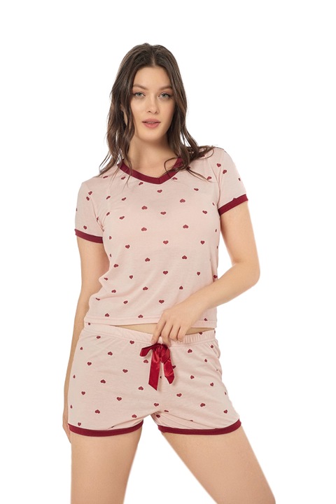 Set pijama din doua piese, tricou si pantaloni scurti 5544 78529, Roz