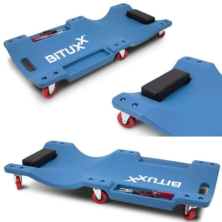 Pat mecanic, Pentru reparatii auto, Cu tetiera, Plastic, Multicolor