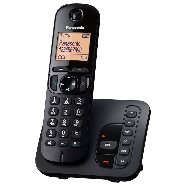 Panasonic KX-TGC220PDB vezeték nélküli telefon, 1.6" LCD, Ébresztő, Fekete