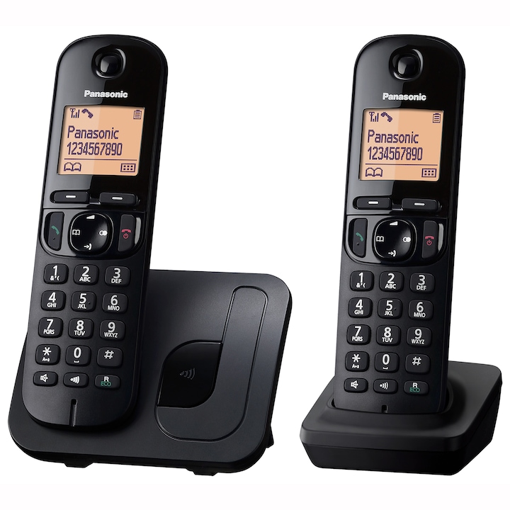 Panasonic KX-TGC212PDB vezeték nélküli telefon, 1.6" LCD, Telefonkönyv, Fekete