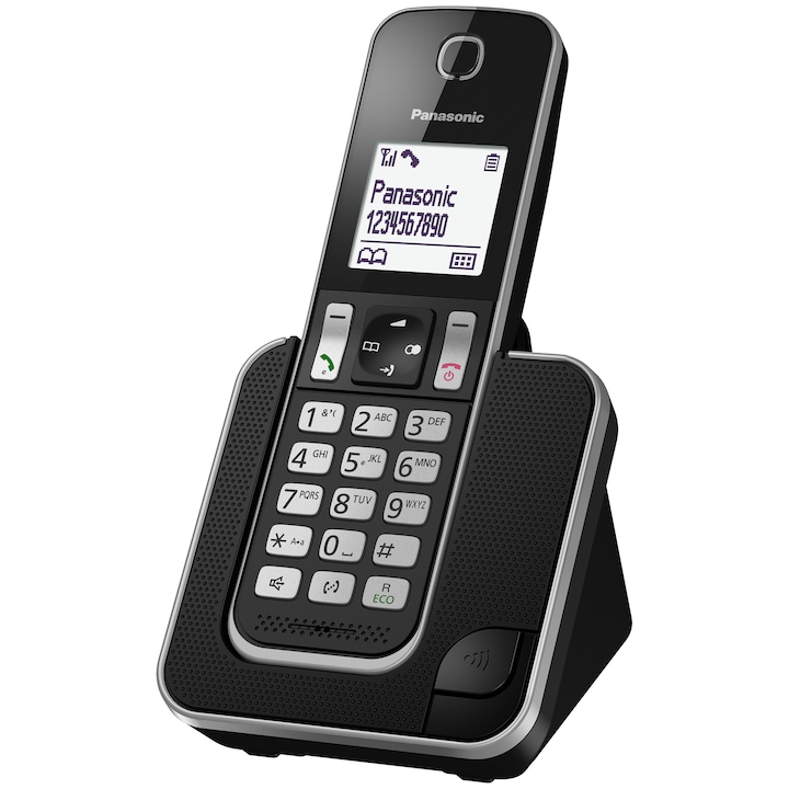Panasonic KX-TGD310PDB vezeték nélküli telefon, 1.8" LCD, Ébresztő, Fekete