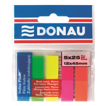 Index adeziv din plastic DONAU, 45 x 12 mm, set 5 x 25 file color Index adeziv din plastic DONAU, 45 x 12 mm, set 5 x 25 file color