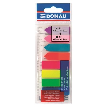 Index adeziv cu rigla DONAU, drept si sageata, 45 x 12 mm, 2 x set 4 x 25 file color Index adeziv cu rigla DONAU, drept si sageata, 45 x 12 mm, 2 x set 4 x 25 file color