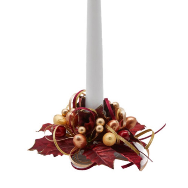 Пръстен за свещ бордо-златен диаметър 14 см