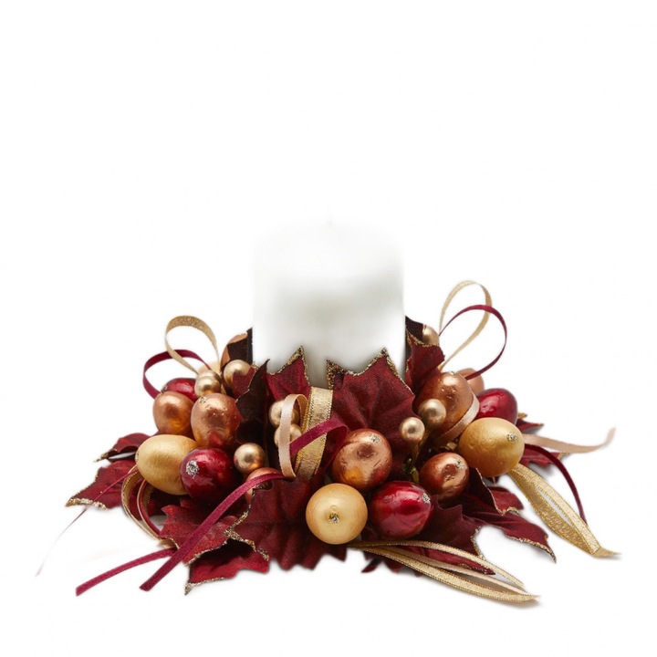 Пръстен за свещ бордо-златен диаметър 16 см