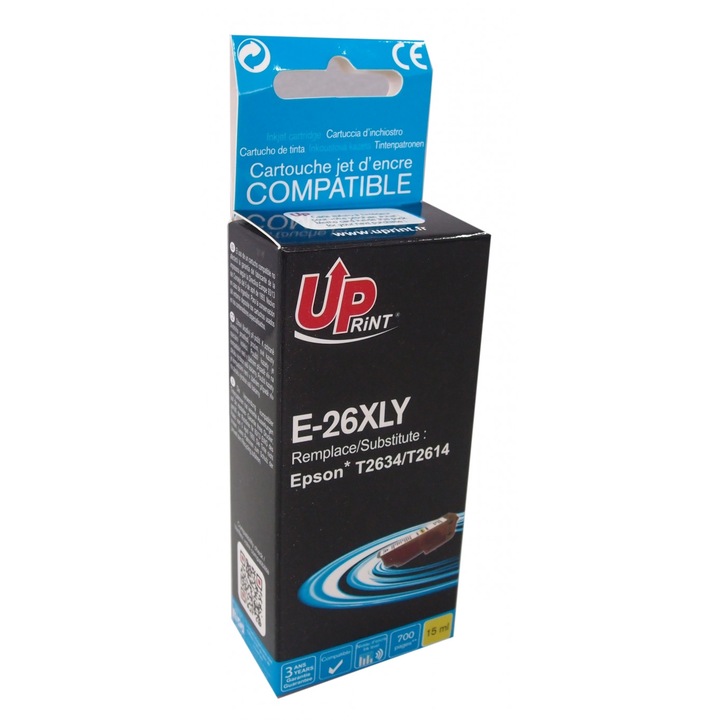Uprint tintapatron sárga EJ26XLYUP, 15ml, kompatibilis T2624/T2604, Epson XP510/600/610/700/710/800/810