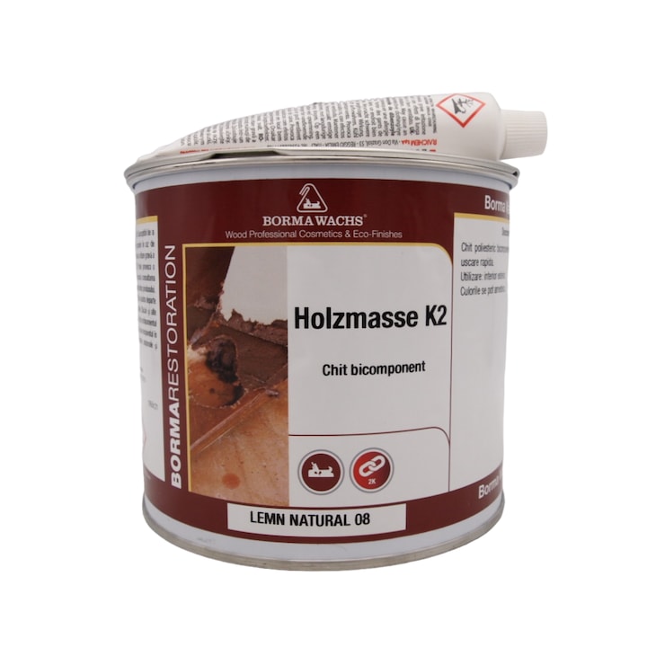 Chit bicomponent pe baza de solvent pentru lemn, Borma Wachs, 750 grame, culoare lemn natural