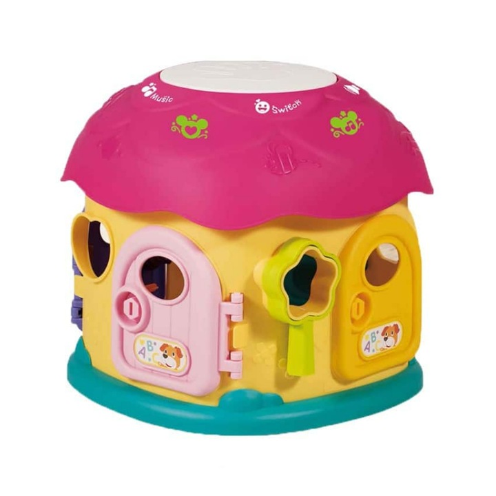Ciupercuta educativa cu elemente de sortare si functii muzicale cu lumini Mushroom House Pink