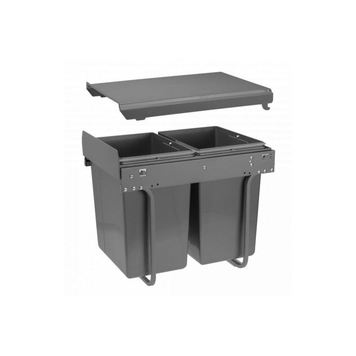 Cos gunoi culisant Practi Eco 400 2x20 L, amortizare, antracit