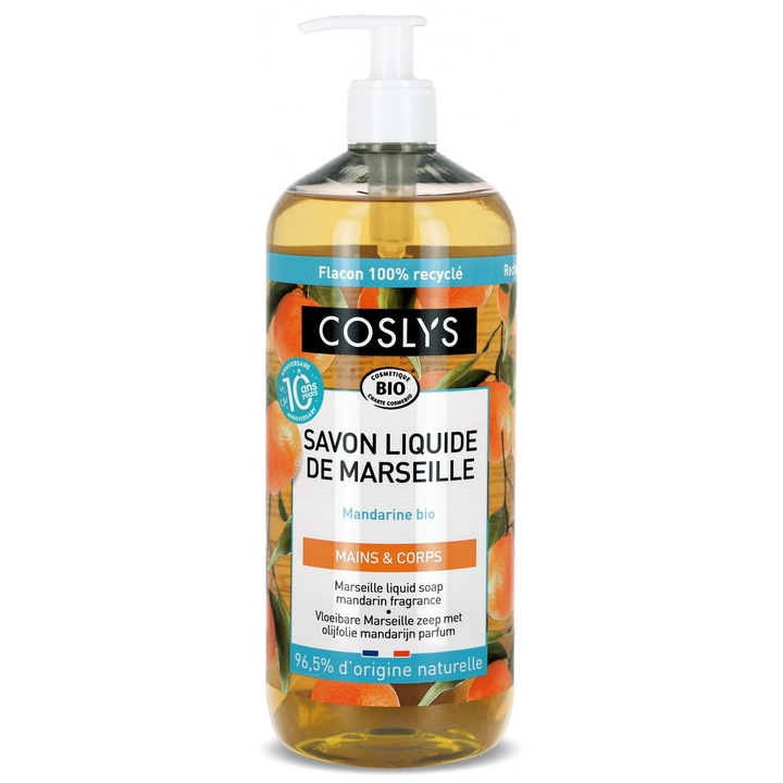 Sapun lichid si gel de dus BIO de Marsilia cu mandarine(format mare) Coslys, 1000 ml