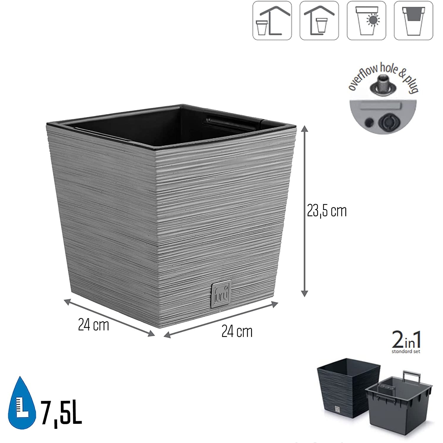 Vaso da fiori con inserto Urbi Square Effect DURS225E-S433