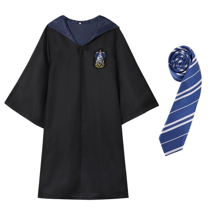 Costum carnaval Harry Potter Ravenclaw, cu cravata, Negru/Albastru, Party Chili®, S