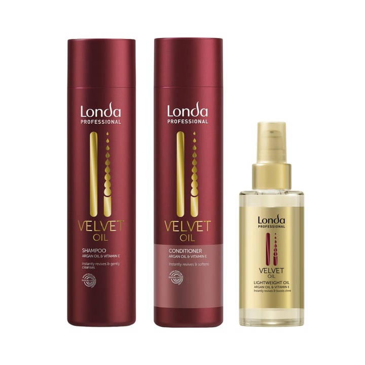 Set pentru par uscat, Londa Professional, Sampon Velvet oil 250ml + Balsam Velvet oil 250ml + Velvet Oil 100ml