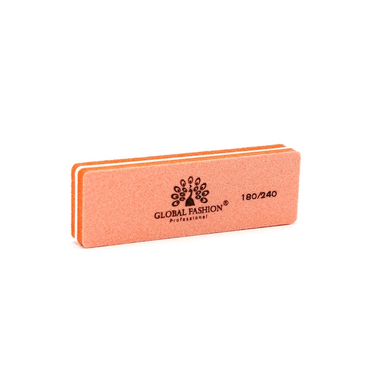 Buffer pentru unghii, Global Fashion, granulatie 180/240, mini, Coral
