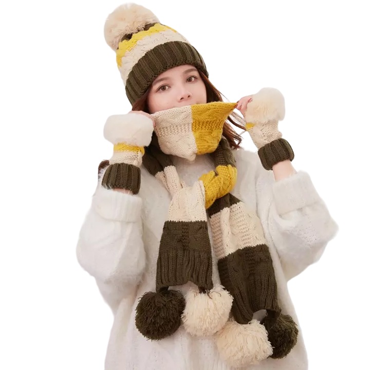 Set tricotat dama, IZMAEL, Bumbac, 3 piese, Multicolor