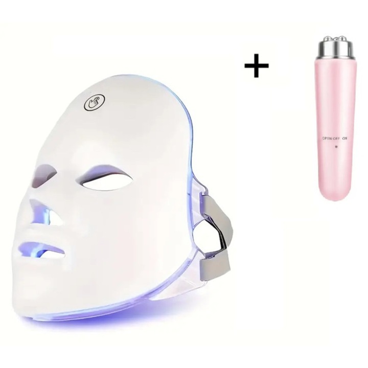 LED маска за лице, YHJ, 7 фотонни светлини, за грижа и поддръжка на кожата, бяла
