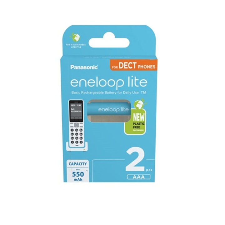Baterii Panasonic ENELOOP Lite 550 mAh, set 2 bucati, AAA