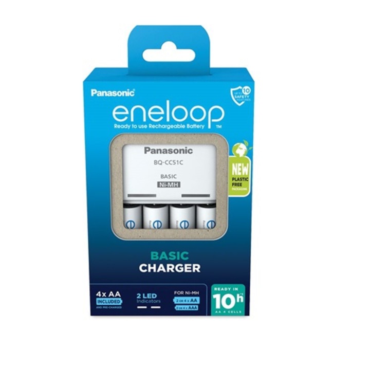 Incarcator de baterii, Eneloop, 4 baterii AA, 2000 mAh