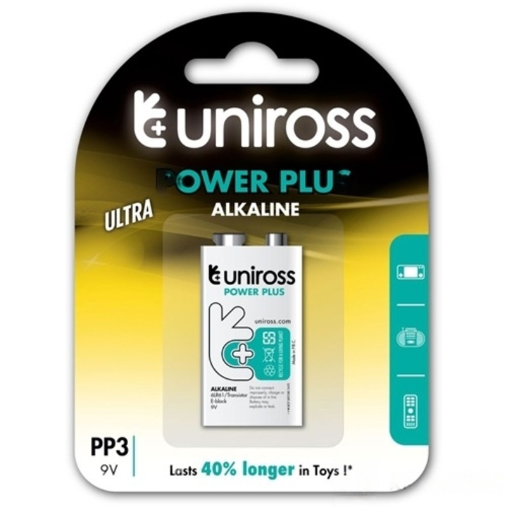 Uniross 6LR61/BP1 9V blokk elem, POWER PLUS